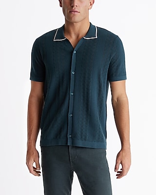 Textured Stripe Cotton Short Sleeve Sweater Polo Default Men's XL