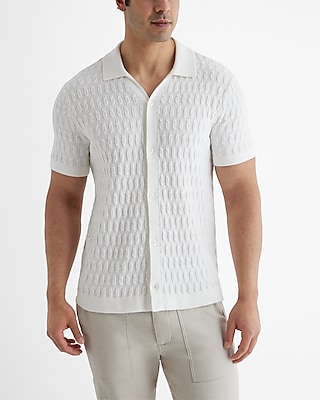 Cable Knit Linen-Blend Short Sleeve Sweater Polo Neutral Men's XXL Tall