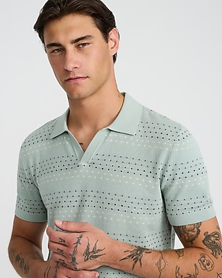Cotton Mini Square Dot Johnny Collar Sweater Polo
