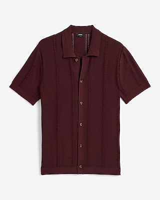 Striped Pointelle Cotton Short Sleeve Sweater Polo