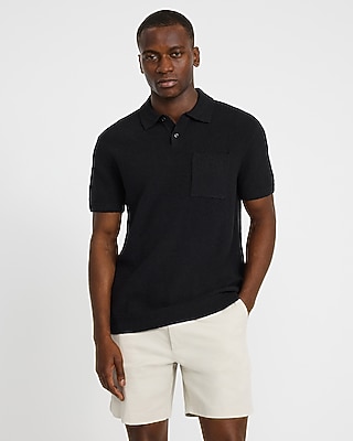 Solid Textured Boucle Chest Pocket Sweater Polo