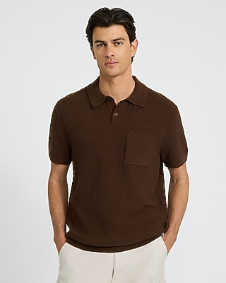 Solid Textured Boucle Chest Pocket Sweater Polo