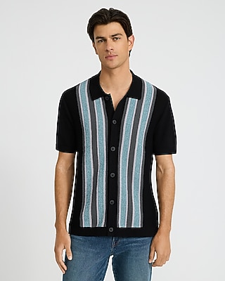 Textured Boucle Striped Short Sleeve Sweater Polo