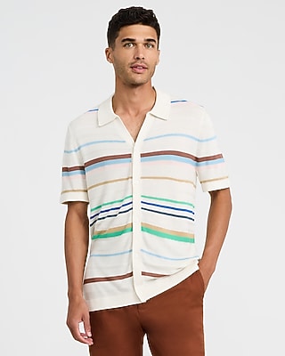 Striped Jersey Johnny Collar Sweater Polo