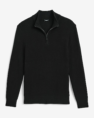 Textured Waffle Cotton Quarter Zip Sweater