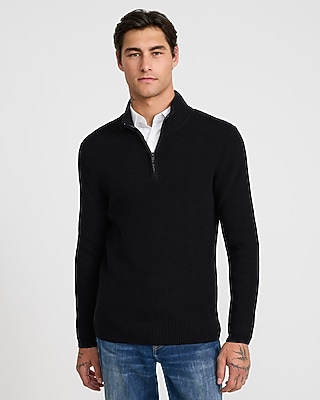 Textured Waffle Cotton Quarter Zip Sweater