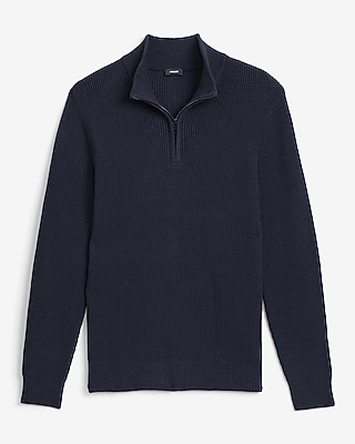 Textured Waffle Cotton Quarter Zip Sweater