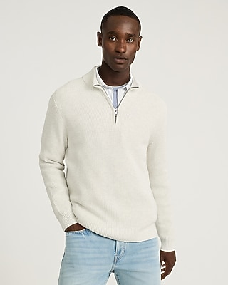 Textured Waffle Cotton Quarter Zip Sweater