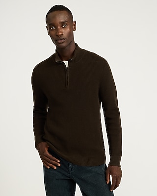 Textured Waffle Cotton Quarter Zip Sweater