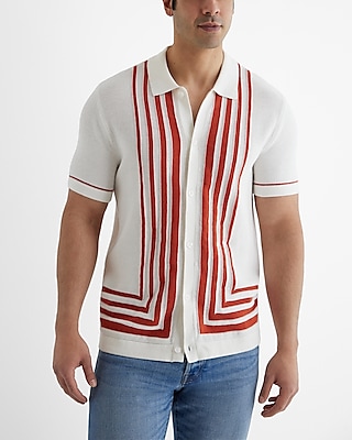 Striped Border Cotton Short Sleeve Sweater Polo Neutral Men's