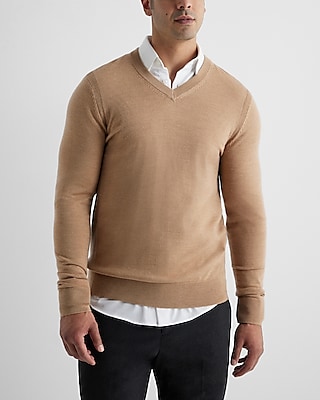 V-Neck Merino Wool Sweater Neutral Men's M