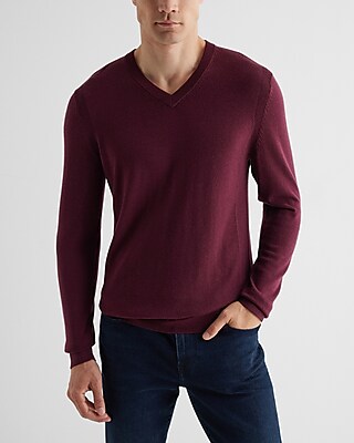 V-Neck Merino Wool Sweater Red Men's M Tall