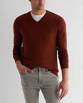 V-Neck Merino Wool Sweater Brown Men's XS