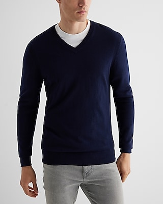 V-Neck Merino Wool Sweater Blue Men's M