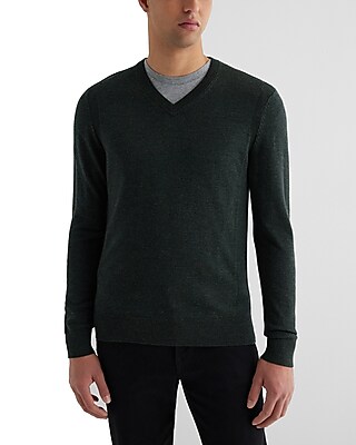 V-Neck Merino Wool Sweater Green Men's XXL Tall