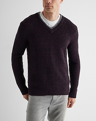 Textured Tipped V-Neck Sweater Purple Men's XS