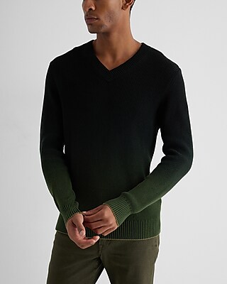 Big & Tall Ombre Cotton V-Neck Sweater Green Men's XXL