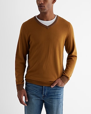 V-Neck Color Block Merino Wool Sweater Green Men's M
