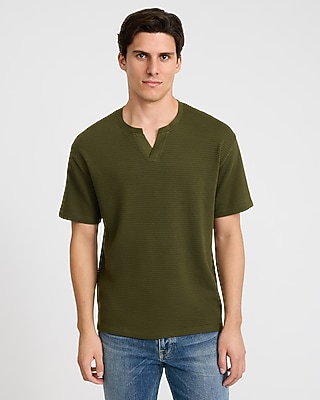 Textured Classic Fit Notch V-Neck T-Shirt