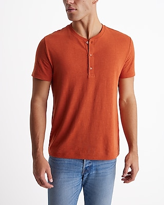 Linen-Blend Henley Orange Men's Tall