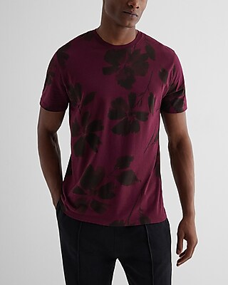 Painted Floral Perfect Pima Cotton T-Shirt Red Men's L Tall