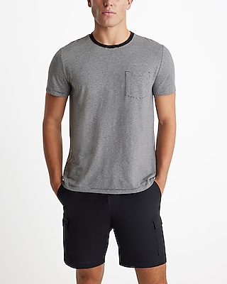 Striped Linen-Blend Pocket Crew Neck T-Shirt Black Men's M