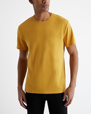 Linen-Blend Crew Neck T-Shirt Yellow Men's Tall