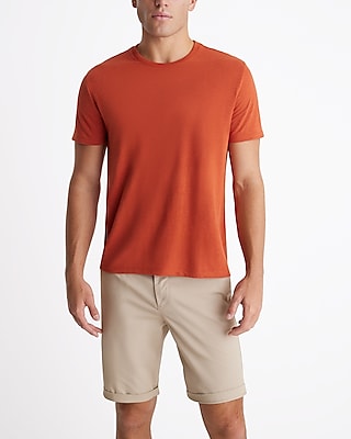 Linen-Blend Crew Neck T-Shirt Orange Men's Tall