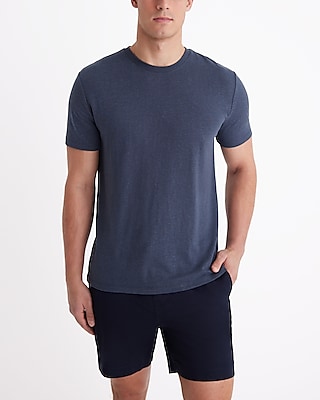 Linen-Blend Crew Neck T-Shirt Blue Men's M