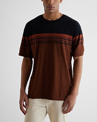 Relaxed Striped Perfect Pima Cotton Crew Neck T-Shirt Brown Men's XS