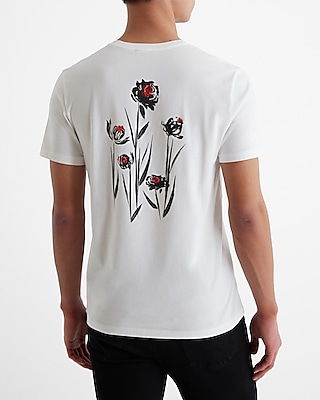 Embroidered Wild Flower Graphic Perfect Pima Cotton T-Shirt White Men's XXL Tall