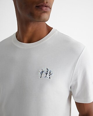 Embroidered Trees Perfect Pima Cotton T-Shirt White Men's XL