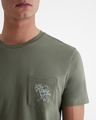 Embroidered Palm Tree Graphic Perfect Pima Cotton T-Shirt Green Men's