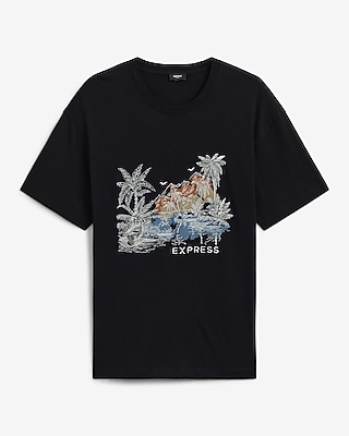 Express Men's Classic Fit Island Logo Graphic T-Shirt in Pitch Black