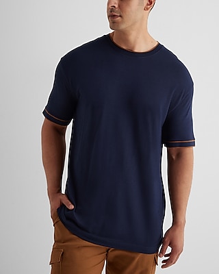 Relaxed Tipped Luxe Pique Crew Neck T-Shirt Blue Men's S