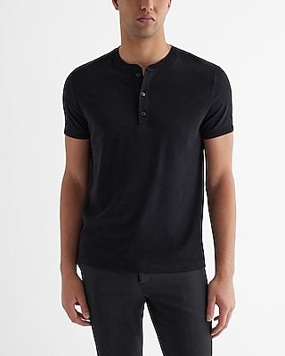Perfect Pima Cotton Short Sleeve Henley Black Men's XS
