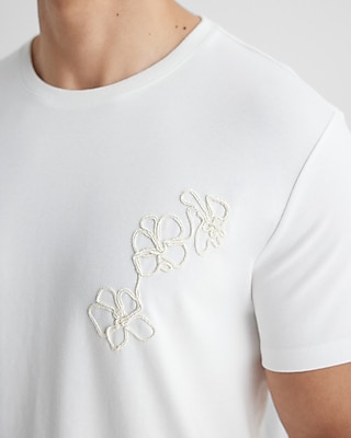 Embroidered Line Floral Graphic T-Shirt