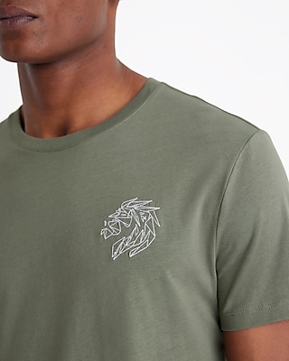 Big & Tall Embroidered Lion Graphic Perfect Pima Cotton T-Shirt Green Men's XXL