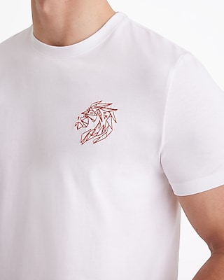 Embroidered Lion Graphic Perfect Pima Cotton T-Shirt White Men's Tall