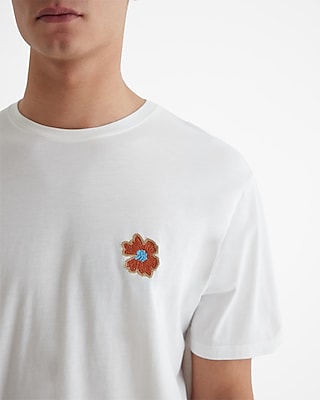 Embroidered Floral Graphic Perfect Pima Cotton T-Shirt Men