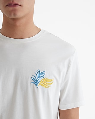 Embroidered Leaf Graphic Perfect Pima Cotton T-Shirt