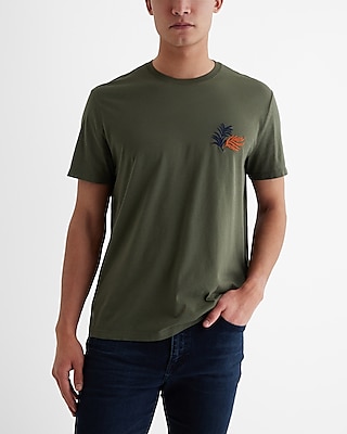 Embroidered Leaf Graphic Perfect Pima Cotton T-Shirt Green Men's L Tall