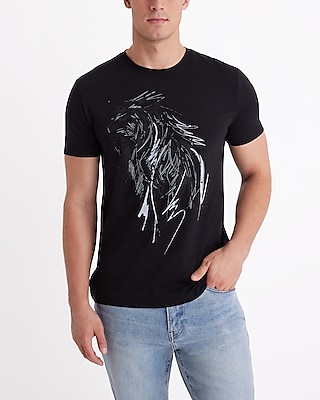 Sketched Lion Graphic Perfect Pima Cotton T-Shirt Black Men's M Tall