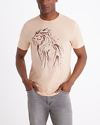 Sketched Lion Graphic Perfect Pima Cotton T-Shirt Orange Men