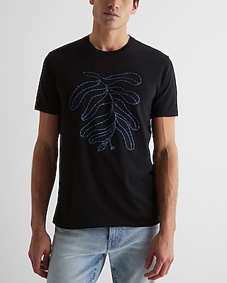 Embroidered Leaf Graphic T-Shirt