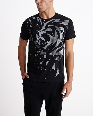 Abstract Lion Graphic Perfect Pima Cotton T-Shirt Black Men's L