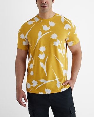 Blurred Abstract Floral Perfect Pima Cotton T-Shirt Yellow Men's XS