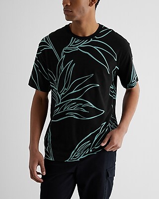 Relaxed Leaf Print Perfect Pima Cotton Crew Neck T-Shirt