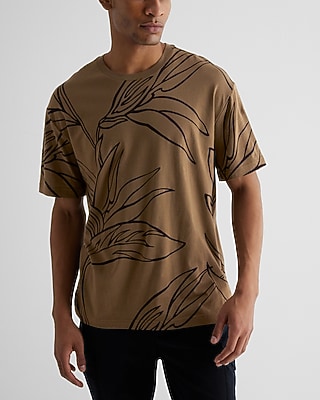 Relaxed Leaf Print Perfect Pima Cotton Crew Neck T-Shirt Brown Men's XL
