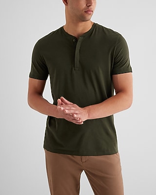 Tipped Perfect Pima Cotton Henley Green Men's S